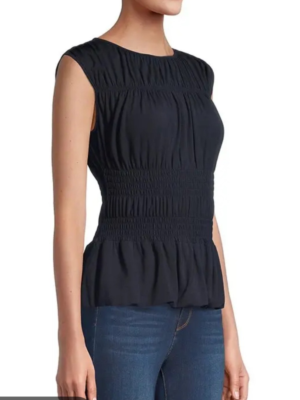 Rebecca Taylor Shirred Cap-Sleeve Top in Navy